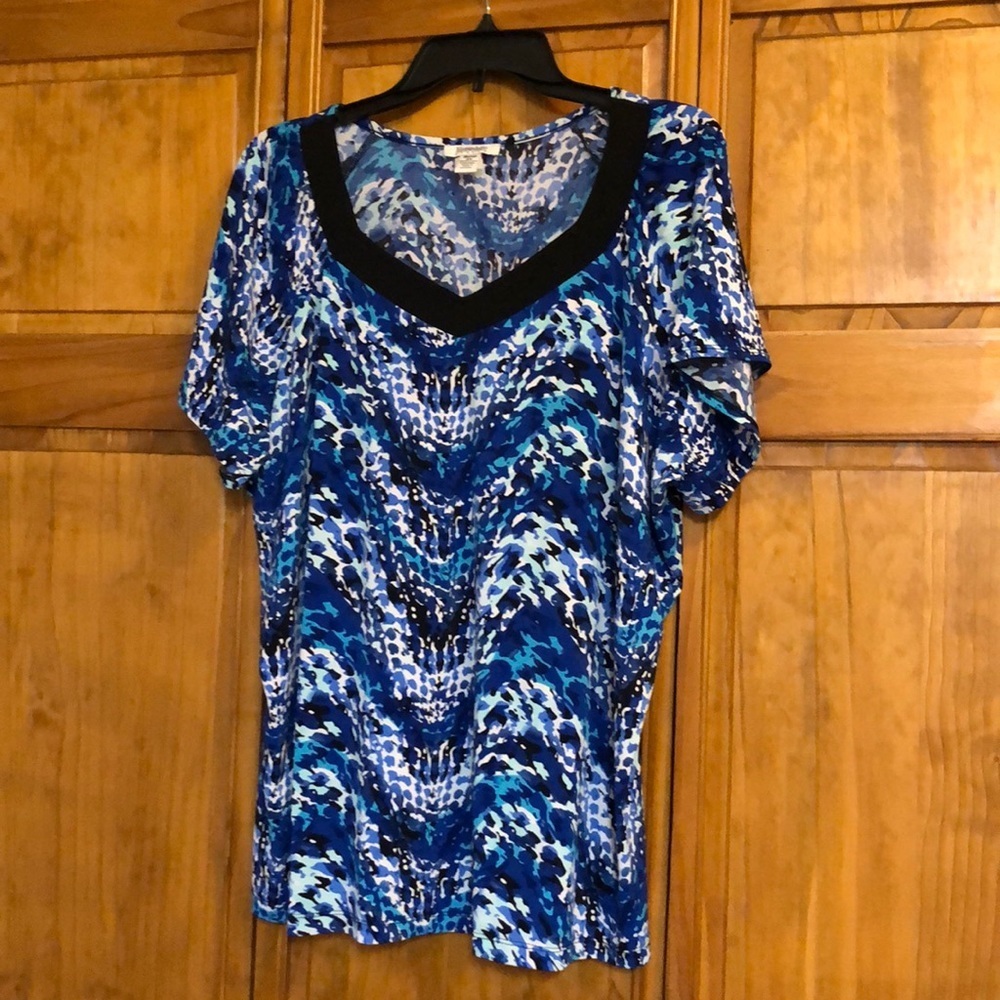 Hampshire Studio Blue Black Leopard Blouse 2X